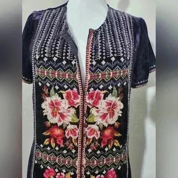 Johnny Was Matilda Button Down Dress | Royal Purple Mid-Length Duster Gown - Picture 5 of 12